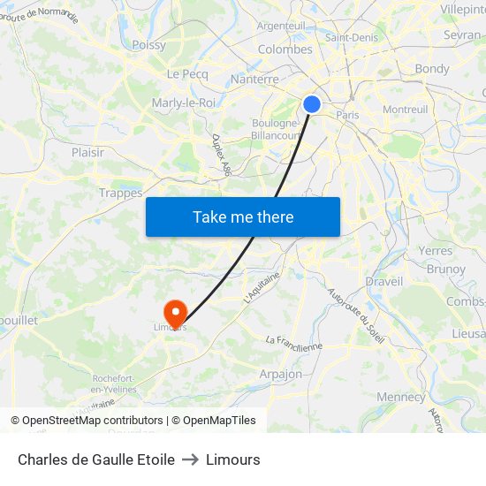 Charles de Gaulle Etoile to Limours map