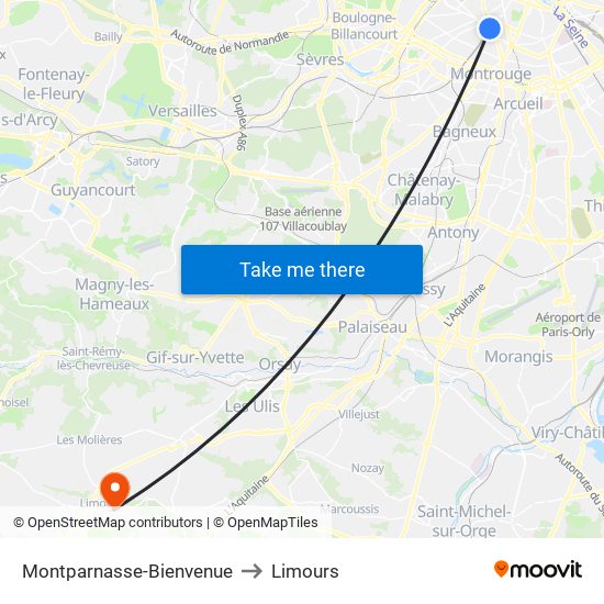 Montparnasse-Bienvenue to Limours map