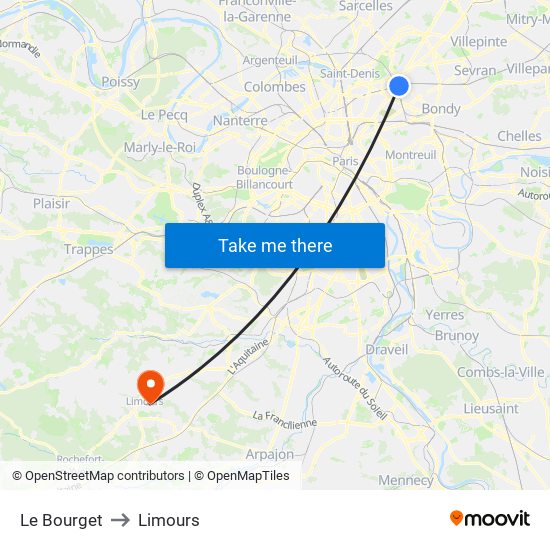Le Bourget to Limours map
