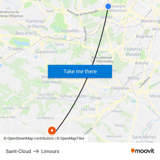 Saint-Cloud to Limours map