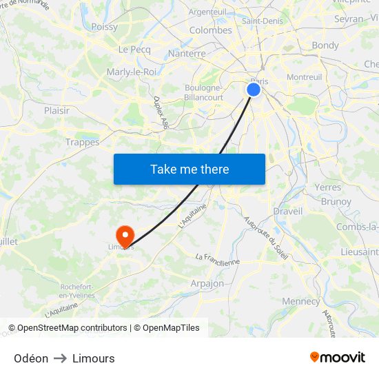 Odéon to Limours map