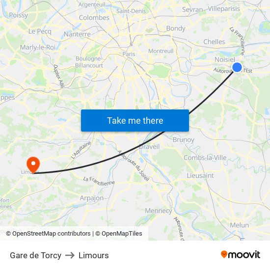 Gare de Torcy to Limours map