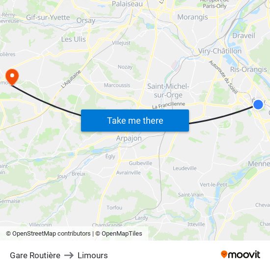 Gare Routière to Limours map