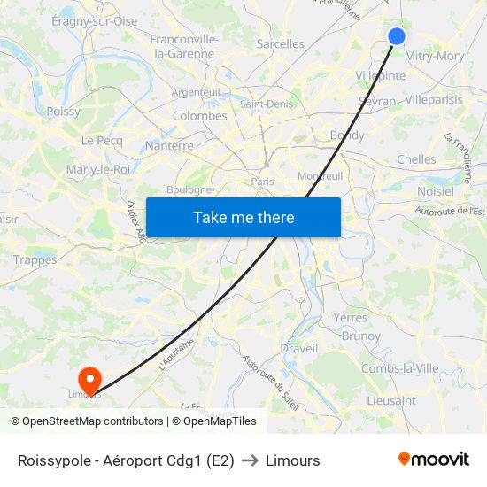 Roissypole - Aéroport Cdg1 (E2) to Limours map