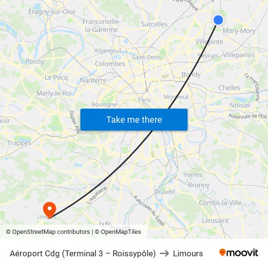 Aéroport Cdg (Terminal 3 – Roissypôle) to Limours map