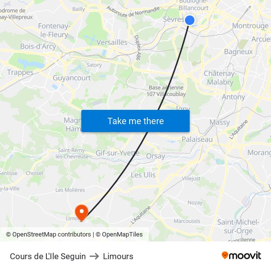 Cours de L'Ile Seguin to Limours map