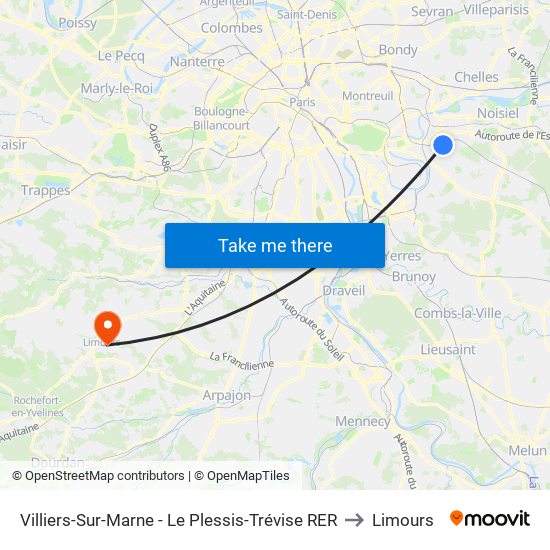 Villiers-Sur-Marne - Le Plessis-Trévise RER to Limours map