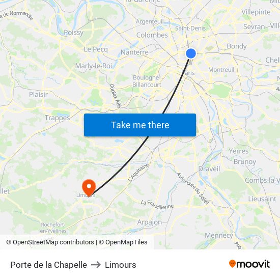 Porte de la Chapelle to Limours map