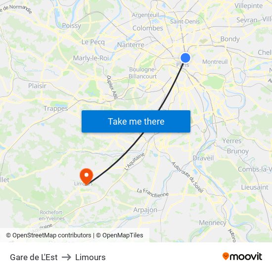 Gare de L'Est to Limours map