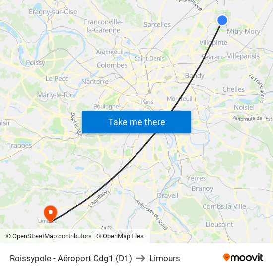Roissypole - Aéroport Cdg1 (D1) to Limours map