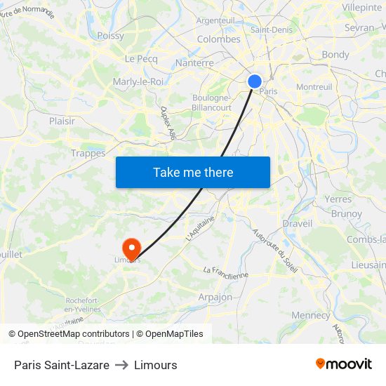 Paris Saint-Lazare to Limours map