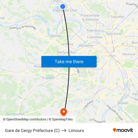 Gare de Cergy Préfecture (C) to Limours map