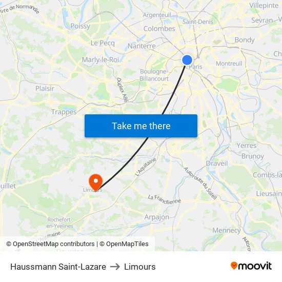 Haussmann Saint-Lazare to Limours map