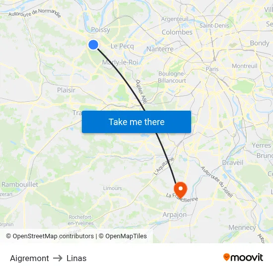 Aigremont to Linas map