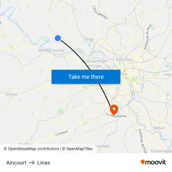 Aincourt to Linas map