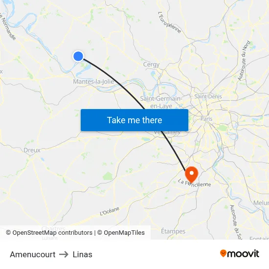 Amenucourt to Linas map