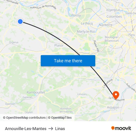 Arnouville-Les-Mantes to Linas map