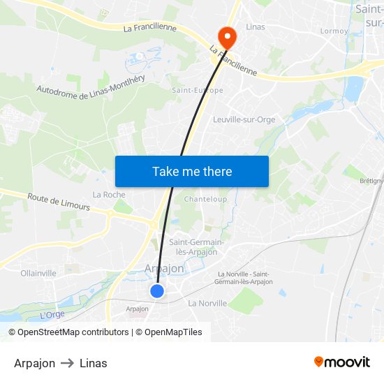 Arpajon to Linas map