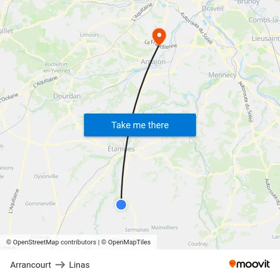 Arrancourt to Linas map