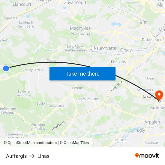 Auffargis to Linas map