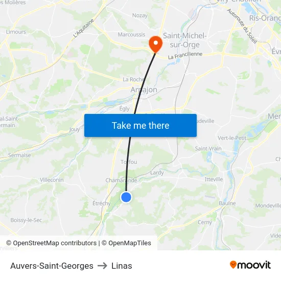 Auvers-Saint-Georges to Linas map
