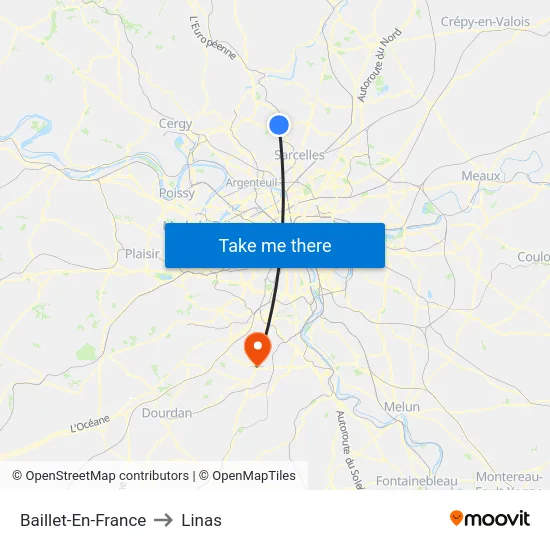 Baillet-En-France to Linas map