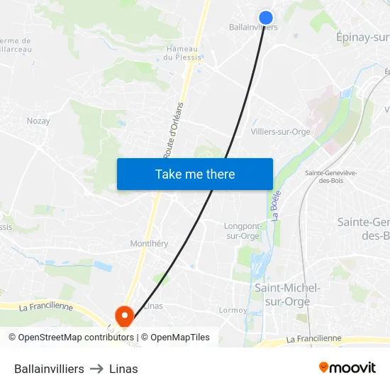 Ballainvilliers to Linas map