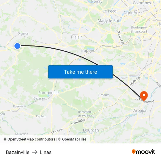 Bazainville to Linas map