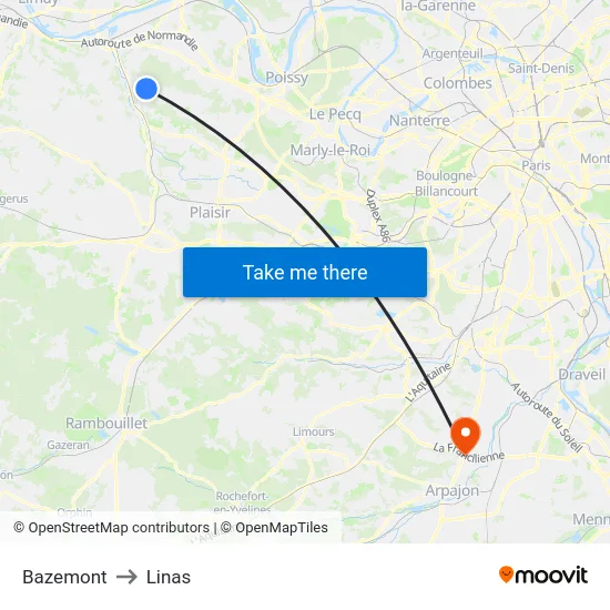 Bazemont to Linas map