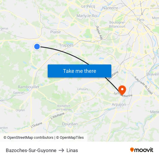 Bazoches-Sur-Guyonne to Linas map