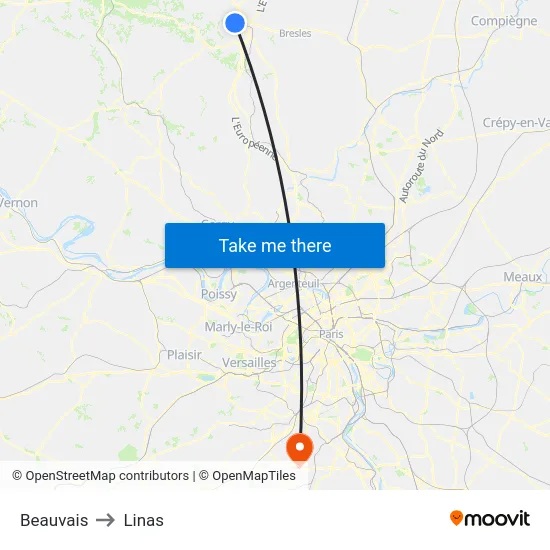 Beauvais to Linas map