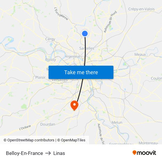 Belloy-En-France to Linas map