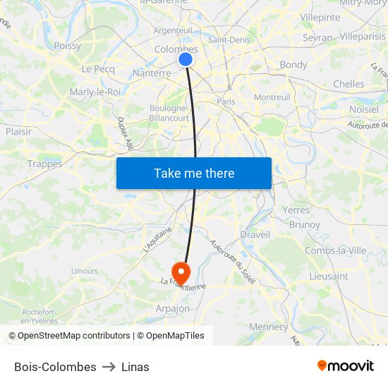Bois-Colombes to Linas map