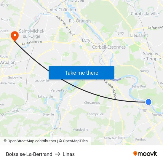 Boissise-La-Bertrand to Linas map