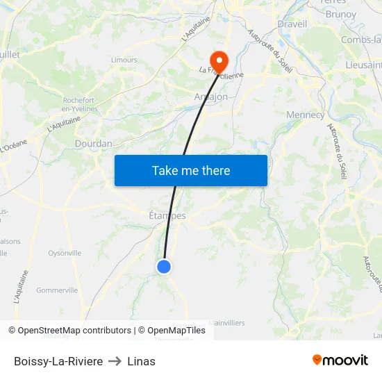 Boissy-La-Riviere to Linas map