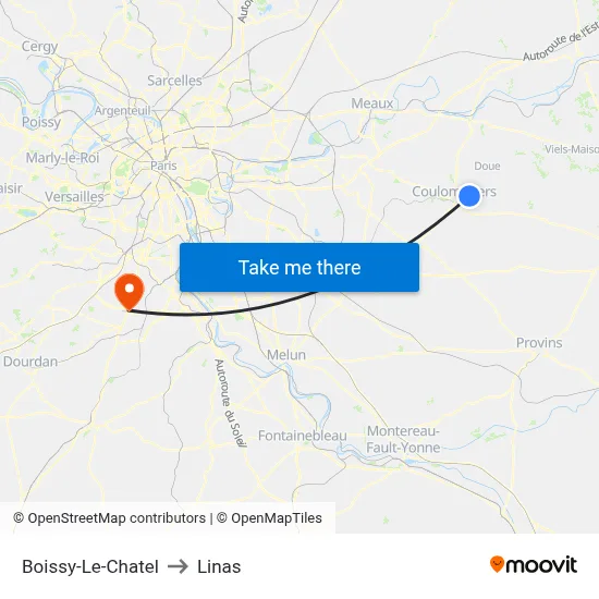 Boissy-Le-Chatel to Linas map
