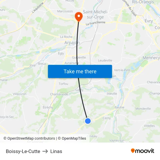 Boissy-Le-Cutte to Linas map
