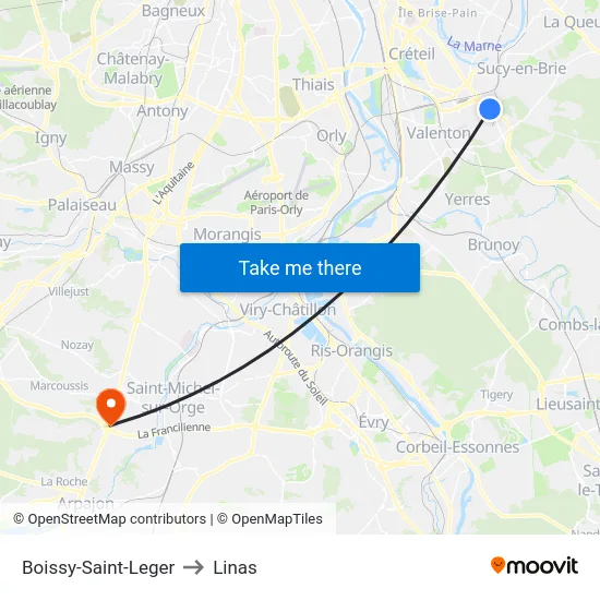 Boissy-Saint-Leger to Linas map