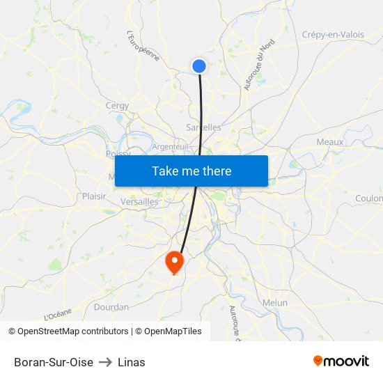 Boran-Sur-Oise to Linas map