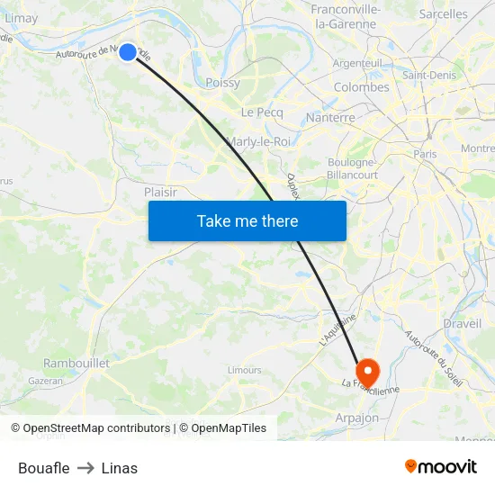 Bouafle to Linas map