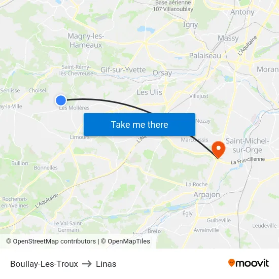 Boullay-Les-Troux to Linas map