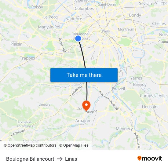 Boulogne-Billancourt to Linas map
