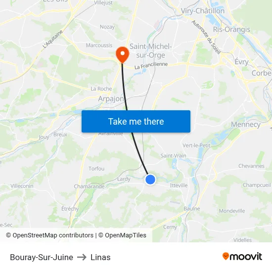 Bouray-Sur-Juine to Linas map