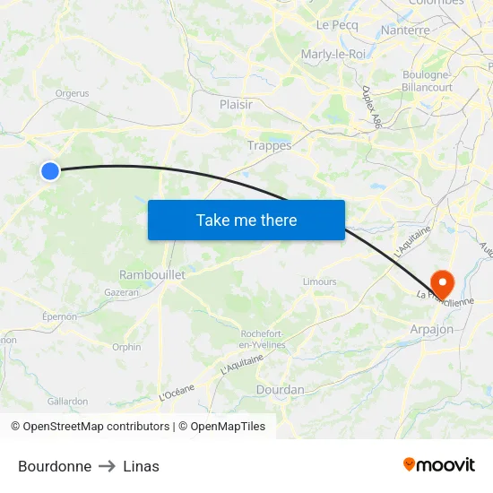 Bourdonne to Linas map