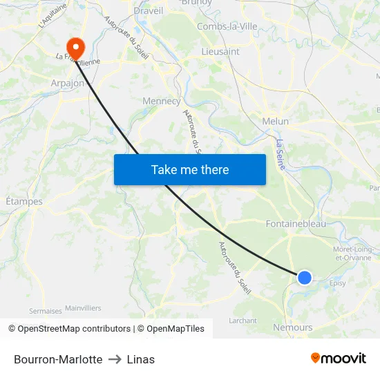 Bourron-Marlotte to Linas map