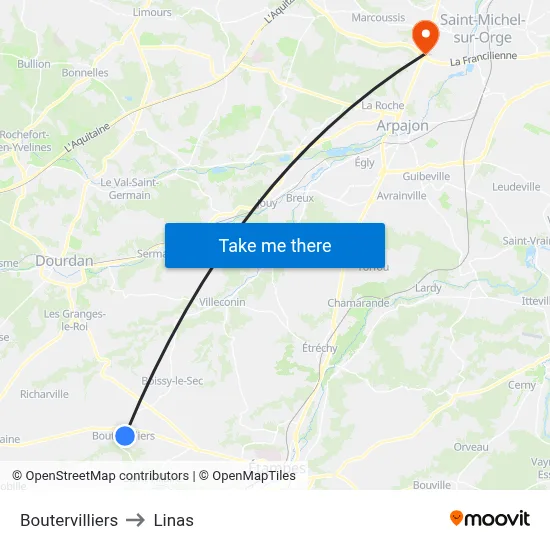 Boutervilliers to Linas map