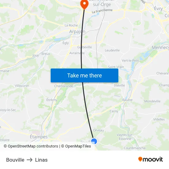 Bouville to Linas map