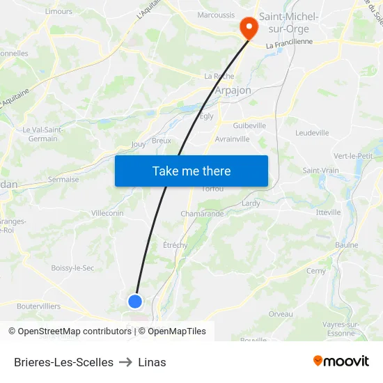 Brieres-Les-Scelles to Linas map