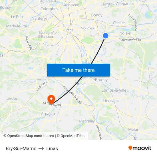 Bry-Sur-Marne to Linas map