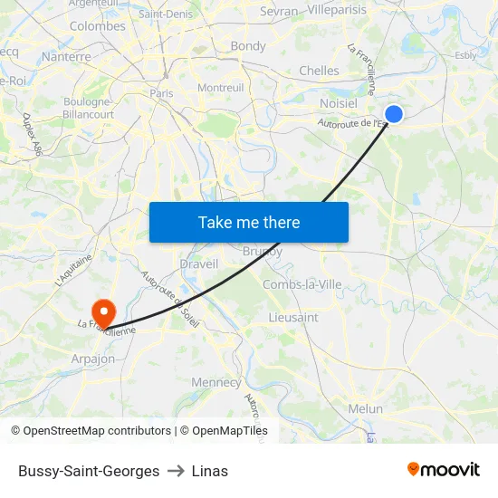 Bussy-Saint-Georges to Linas map